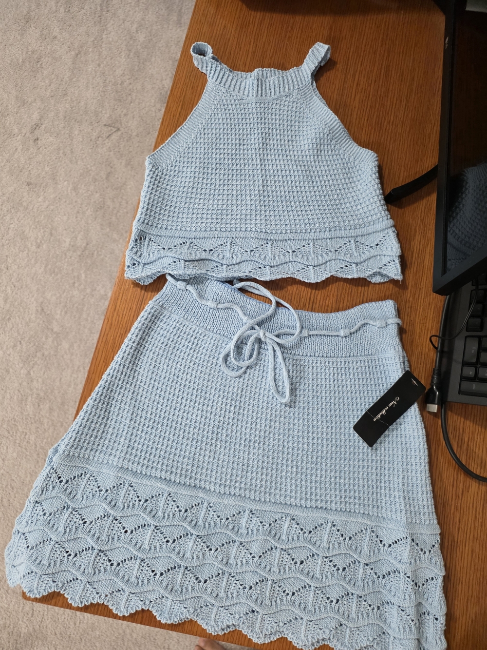 NWT Light Blue Knit Skirt Halter Set Size S-M